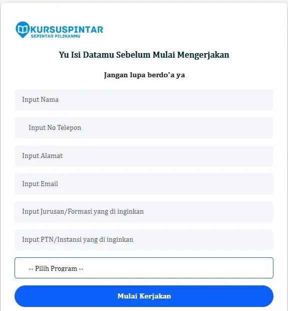 LMS try out Kursus Pintar — Pendaftaran mandiri