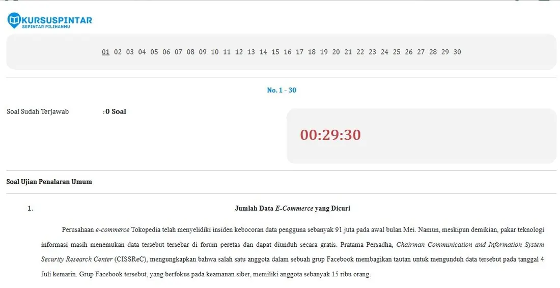 LMS try out Kursus Pintar — Simulasi bertimer